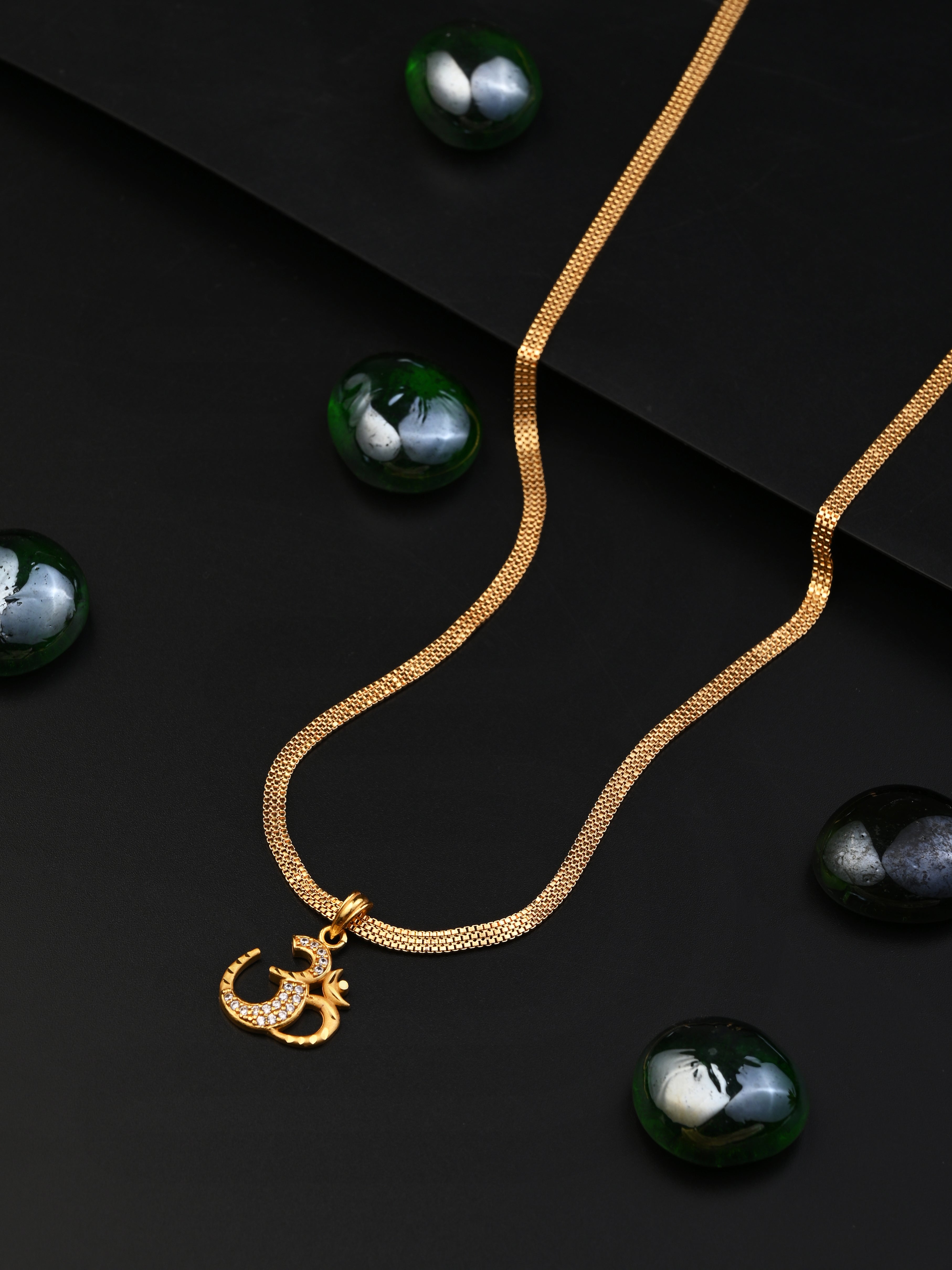 One-Gram Gold Chain Om Pendant Set