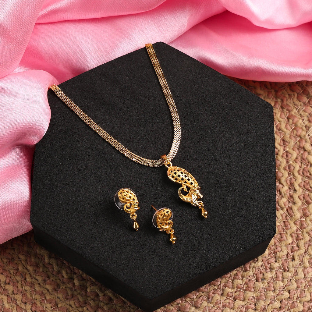 One-Gram Gold Chain Pendant Set with Matching Tops for Women ( 3 Line Chain )