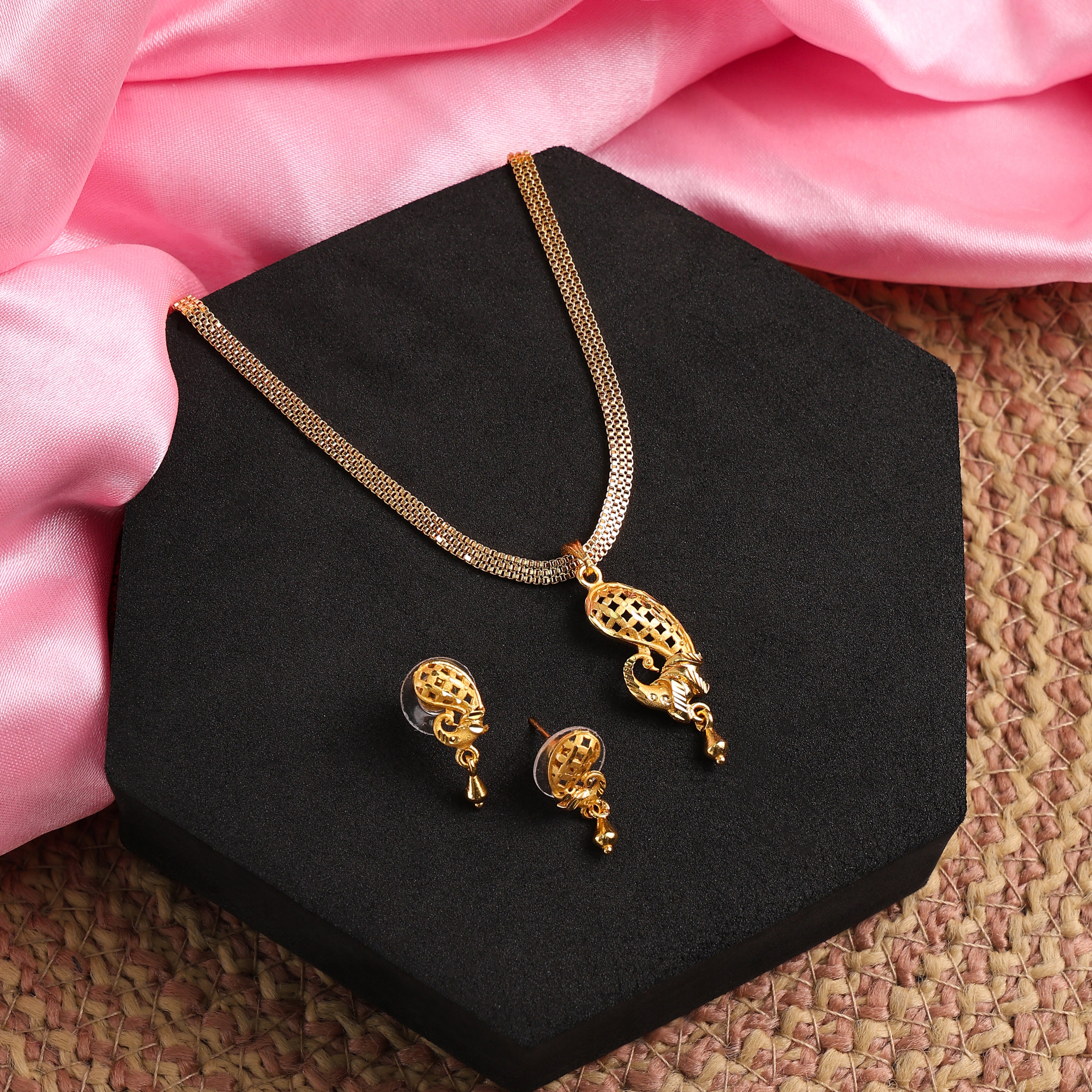 One-Gram Gold Chain Pendant Set with Matching Tops for Women ( 3 Line Chain )