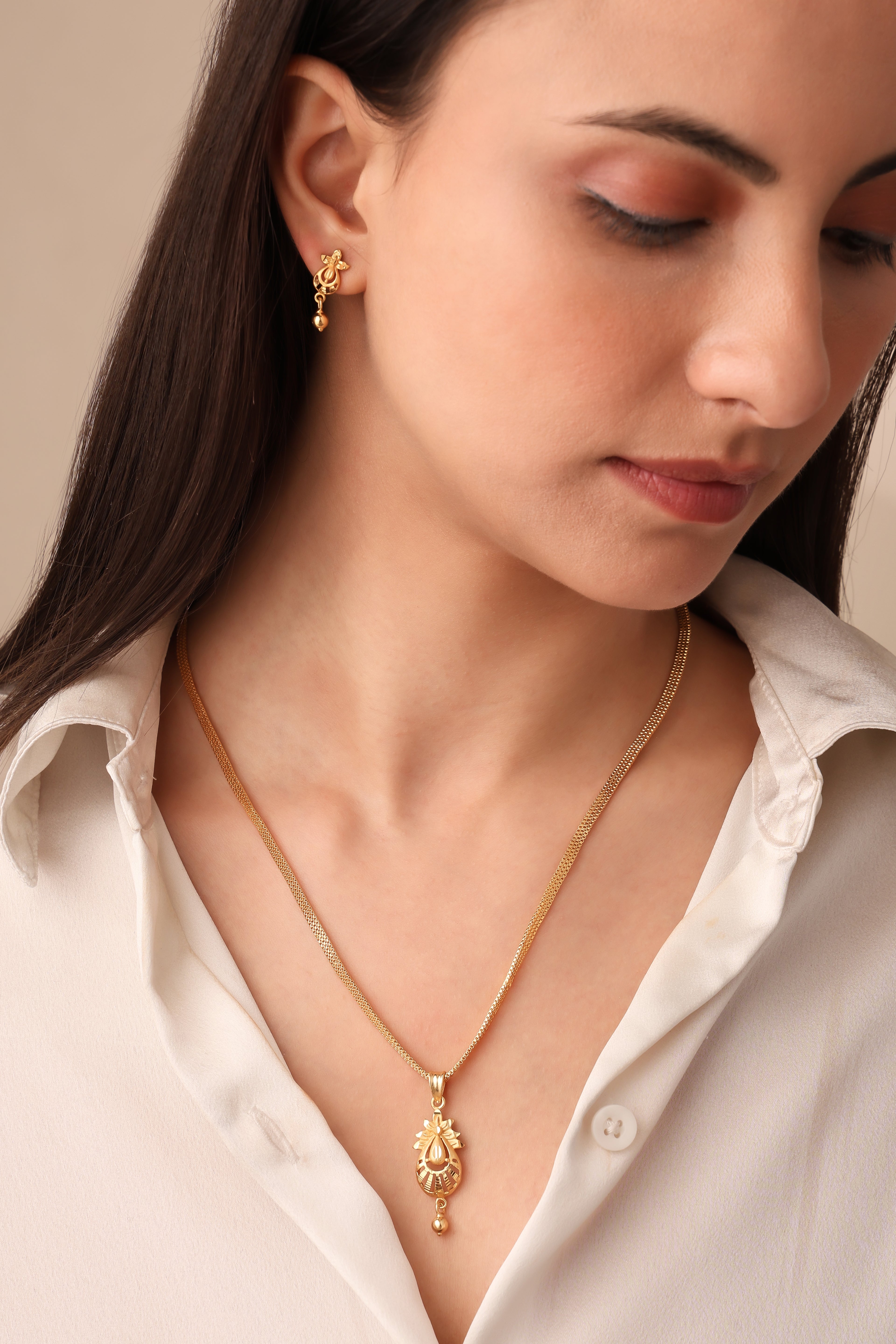 One-Gram Gold Chain Pendant Set with Matching Tops for Women ( 3 Line Chain )