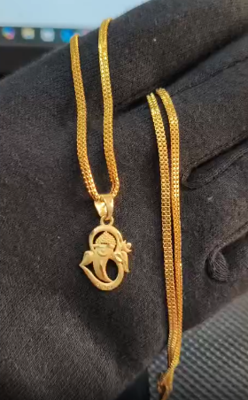 18K Gold Coated Pendant Necklace – Anti-Tarnish Finish ( 2 Line Chain )