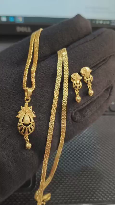 One-Gram Gold Chain Pendant Set with Matching Tops for Women ( 3 Line Chain )