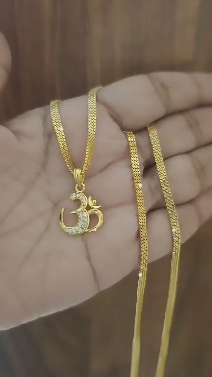 One-Gram Gold Chain Om Pendant Set