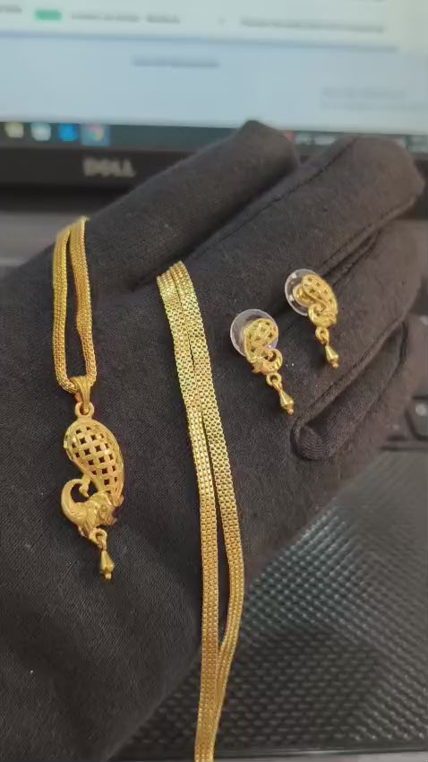 One-Gram Gold Chain Pendant Set with Matching Tops for Women ( 3 Line Chain )